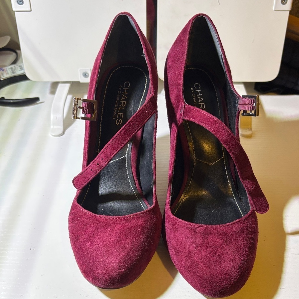 Charles David Deep Red Suede Heels